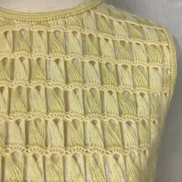 Vintage 60s 70s Sleeveless Yellow Hand Crochet From Portugal Sheath Dress S - Picture 2 of 8